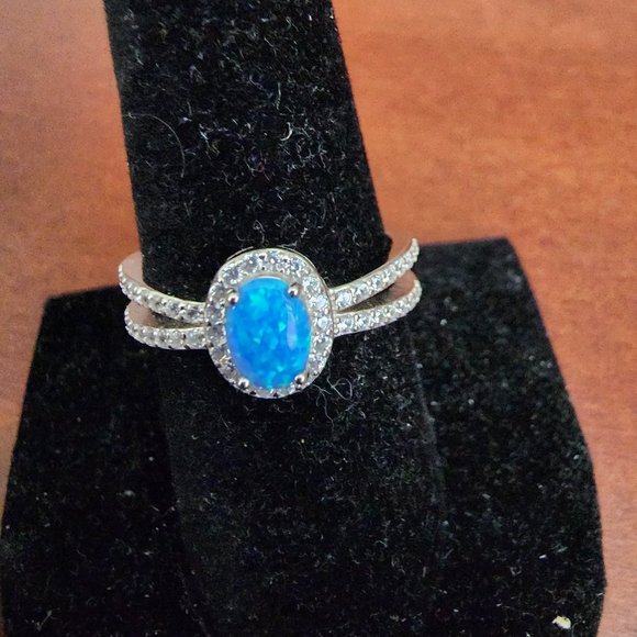 Jewelry - SS 925 Blue Lab Opal with Diamond Simulants